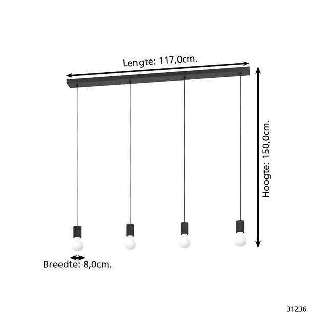 EGLO Nogalte hanglamp - E27 - 117 cm - Rechthoek - Zwart