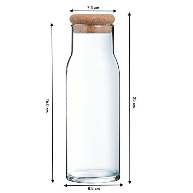 Cucina & Tavola Glazen karaf met kurkstop voor water, sap, melk - 1000 ml
