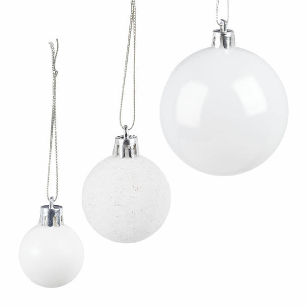 Relaxdays kerstballen - 100x st - wit - 3, 4 en 6 cm - kunststof - Kerstbal