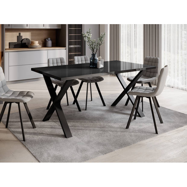 Meubella Eetkamertafel Berry - Hooglans zwart - 160 cm