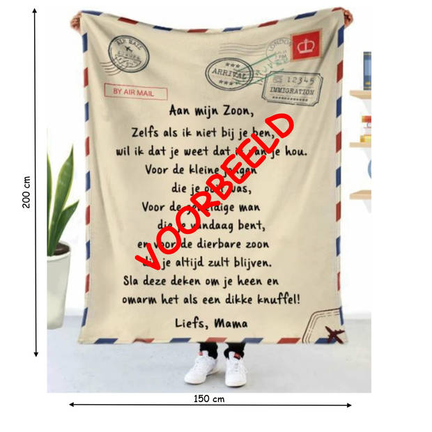 Post Deken - Sprei - Plaid - voor moeder - Moederdag - bankdeken - knuffeldeken - 200 x 150 cm