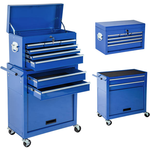 tectake® - Gereedschapswagen met 8 lades - blauw - 402804