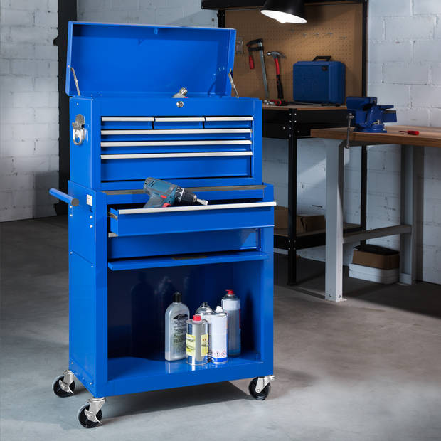 tectake® - Gereedschapswagen met 8 lades - blauw - 402804