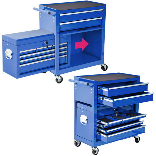 tectake® - Gereedschapswagen met 8 lades - blauw - 402804