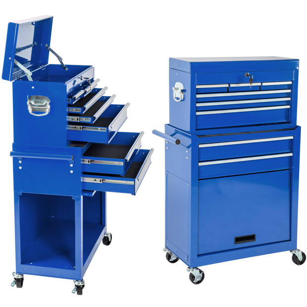 tectake® - Gereedschapswagen met 8 lades - blauw - 402804