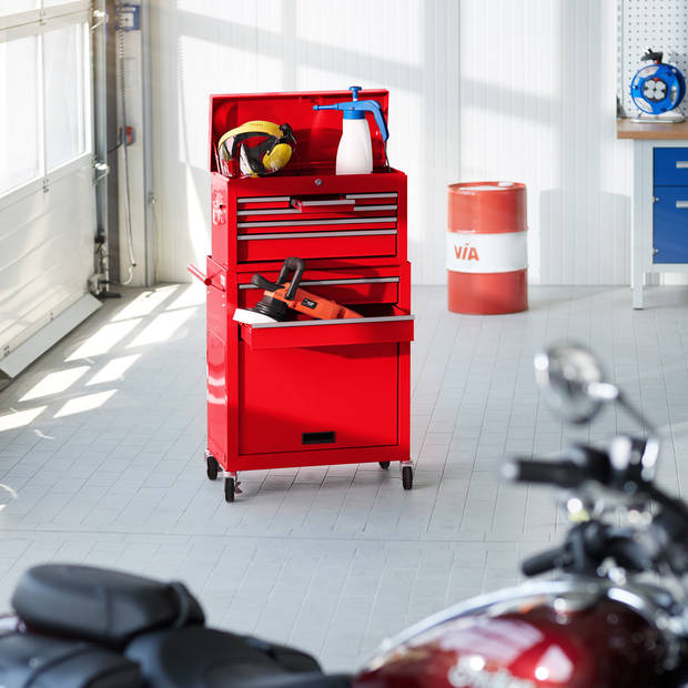 tectake® - Gereedschapswagen werkplaatswagen - verrijdbaar - 10 vakken - rood - 402802