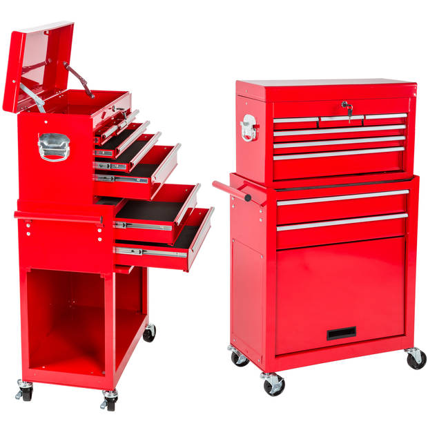 tectake® - Gereedschapswagen werkplaatswagen - verrijdbaar - 10 vakken - rood - 402802