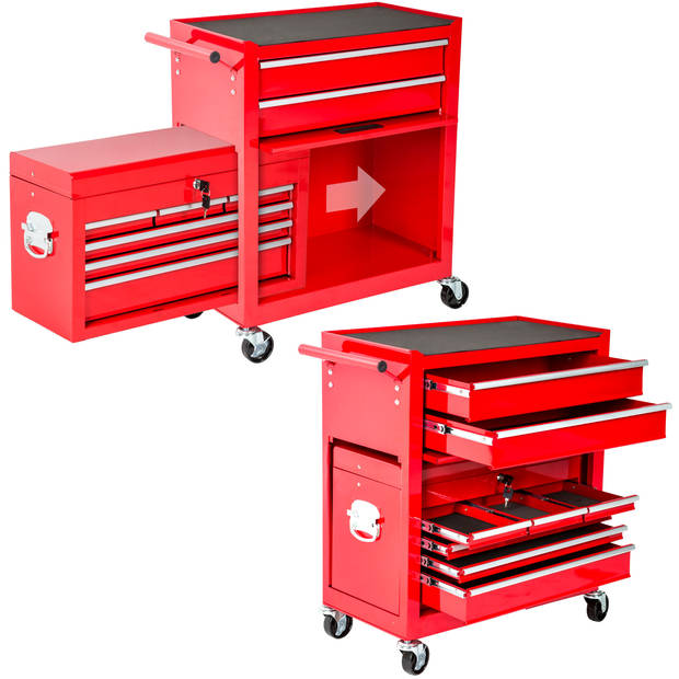 tectake® - Gereedschapswagen werkplaatswagen - verrijdbaar - 10 vakken - rood - 402802