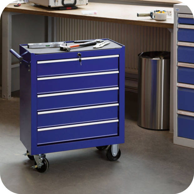 tectake® - Gereedschapswagen met 5 lades - blauw - 402798