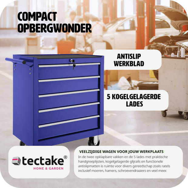 tectake® - Gereedschapswagen met 5 lades - blauw - 402798