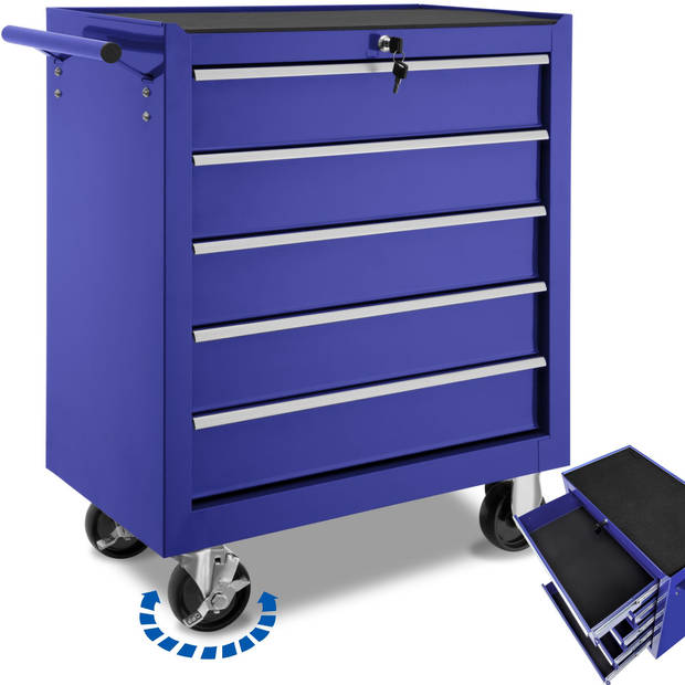 tectake® - Gereedschapswagen met 5 lades - blauw - 402798