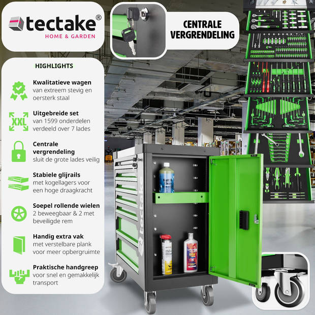 tectake® - Gereedschapswagen incl. gereedschap - 1599-delig - zeer compleet - 403385