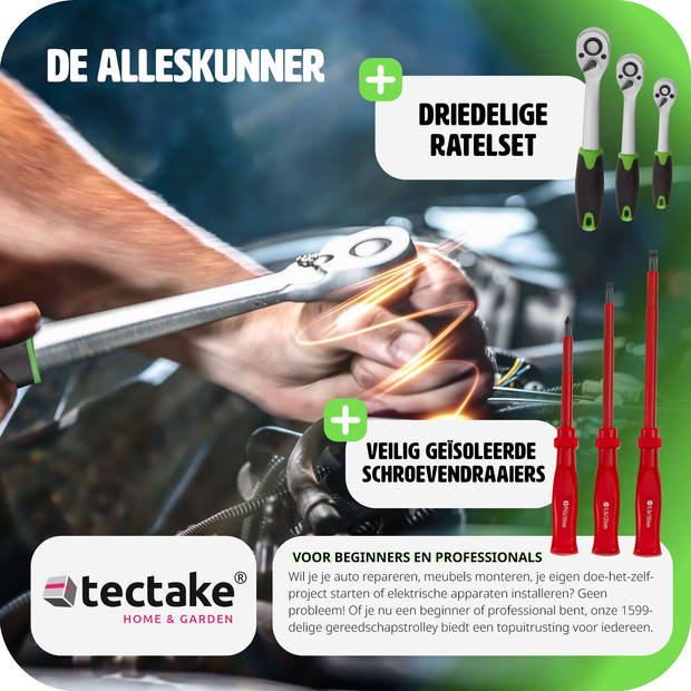 tectake® - Gereedschapswagen incl. gereedschap - 1599-delig - zeer compleet - 403385