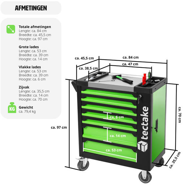 tectake® - Gereedschapswagen incl. gereedschap - 1599-delig - zeer compleet - 403385