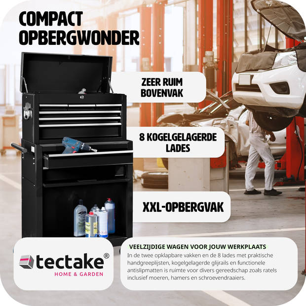 tectake® - Gereedschapswagen met 8 lades - zwart - 402803