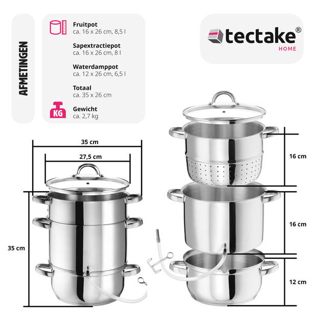 tectake® - Stoomextractor - Ø 26 cm - RVS - Inductie - 401065