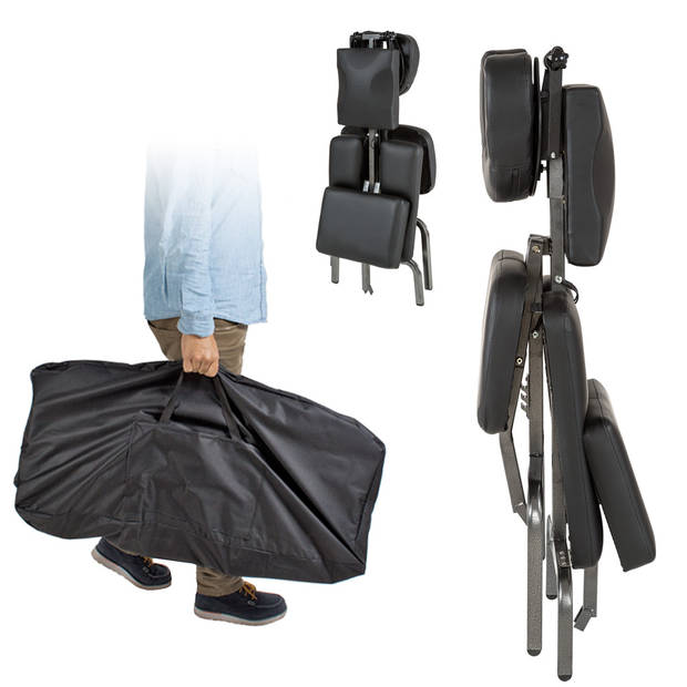 tectake® - Massagestoel, behandelstoel met dikke bekleding zwart inclusief zwarte draagtas - 401183