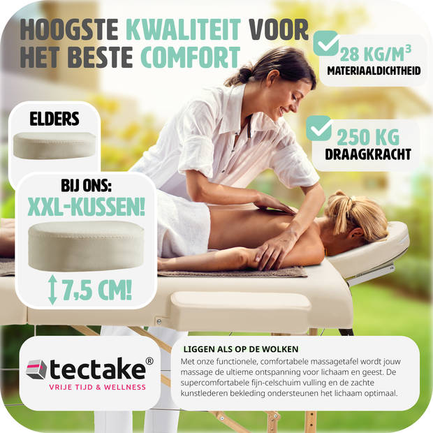 tectake® - Massagetafel met matras van 7,5 cm hoog + beige rolkussens en draagtas - 400420