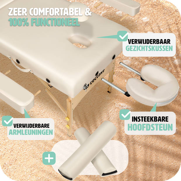 tectake® - Massagetafel met matras van 7,5 cm hoog + beige rolkussens en draagtas - 400420