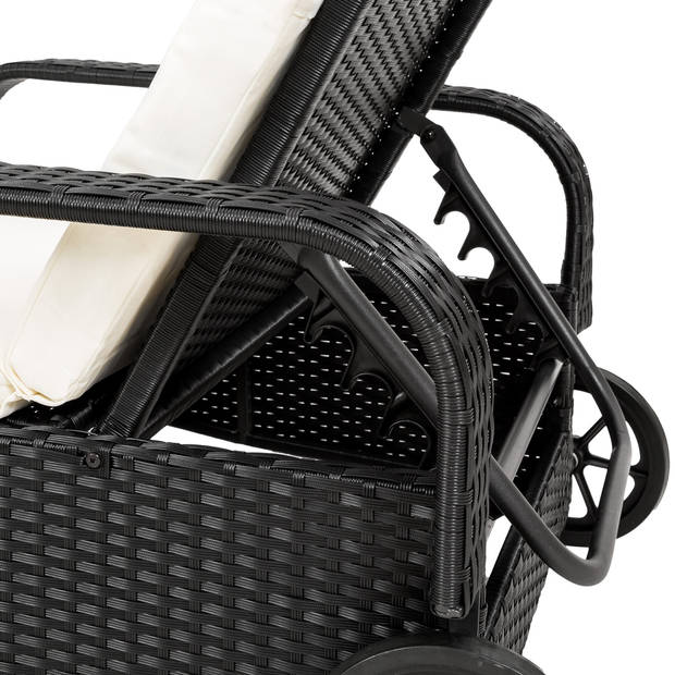 tectake® - Ligstoel - zonnebed - wicker - verstelbare rugleuning - zwart - afmetingen 200 x 70 x 33 cm - 404585