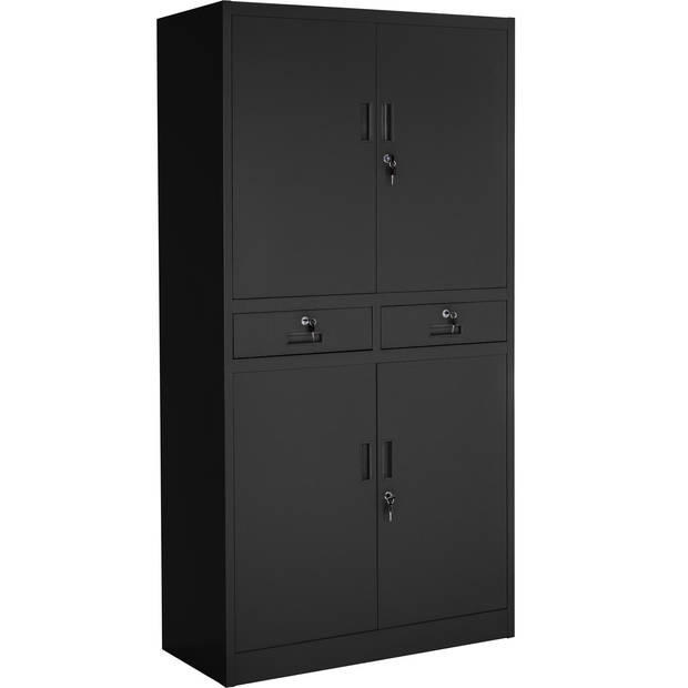 tectake® - metalen Archiefkast met 5 vakken en 2 lades - 40 x 80 x 180 cm - kantoorkast - zwart