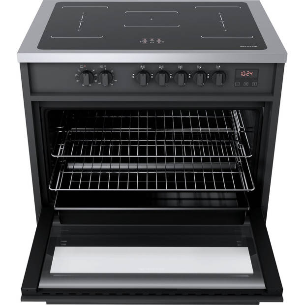 Wiggo WIO-E921A(BX) - Freestanding - Induction - Elektrische Oven - 90cm - 8 Function - 121 Liter - 3000 W - Zwart Inox