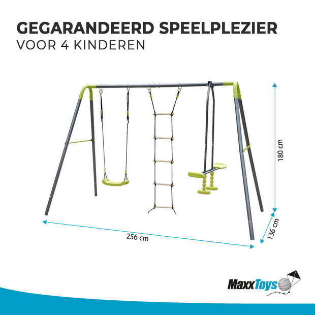 MaxxToys Schommelset - 3 schommel & touwladder - groen/grijs