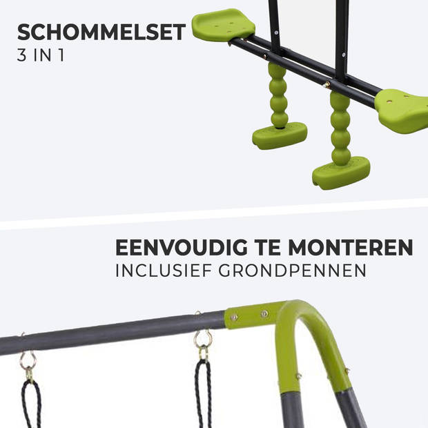 MaxxToys Schommelset - 3 schommel & touwladder - groen/grijs