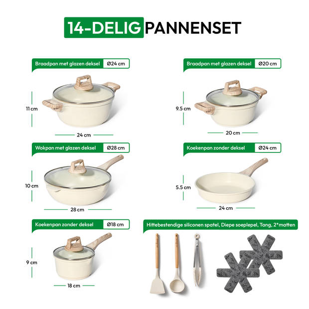 Just Perfecto 14 Delige Pannenset Inductie - Pannenset Met Deksel Voor Alle Waarmtebronnen