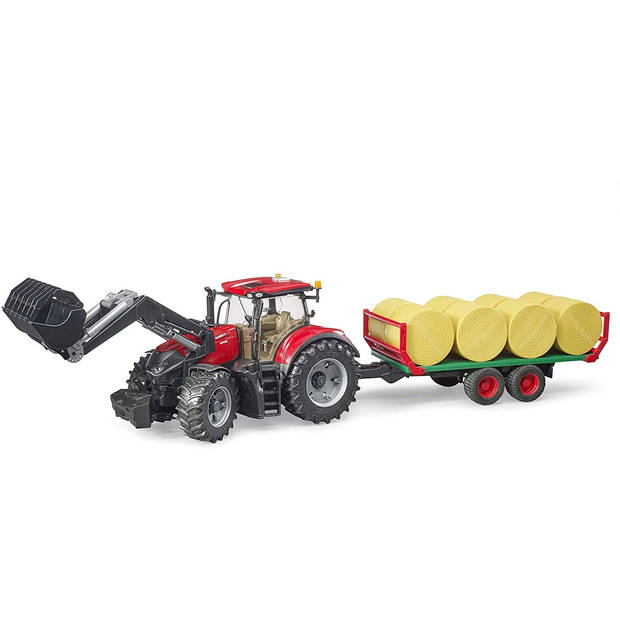 Bruder Tractor Case IH Optum 300CVX met voorlader en balen-transporttrailer (03198)