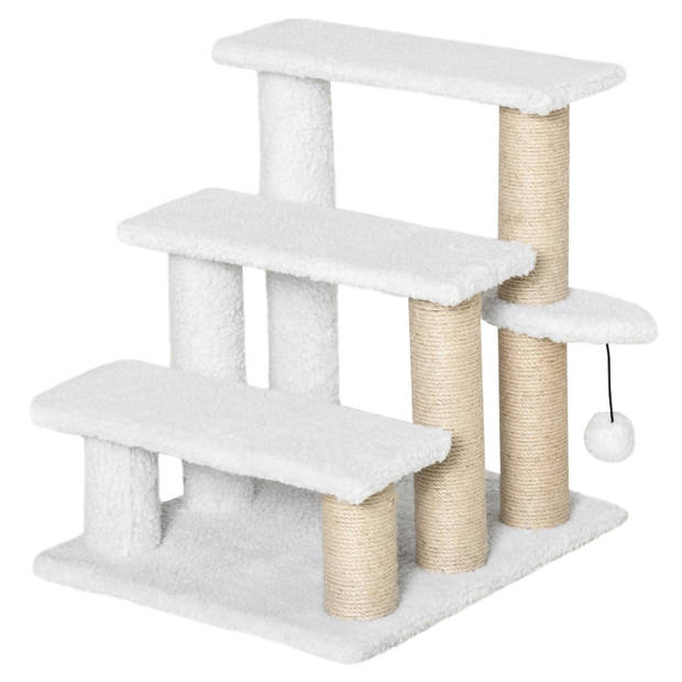 Hondentrap met 3 treden - Kattentrap - Huisdierentrap - Trapje - Opstapje - Wit - 45 x 40 x 48 cm