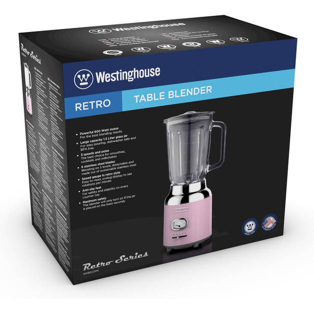 Westinghouse Blender Retro Collections - roze - 1.5 liter - WKBE221WH