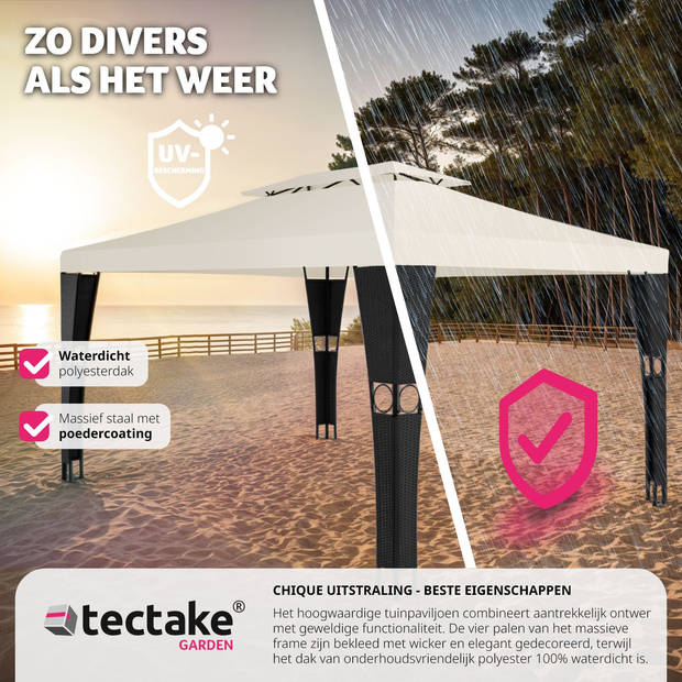 tectake® - Wicker tuinpaviljoen Mona 3x4m zwart/crème - 403261