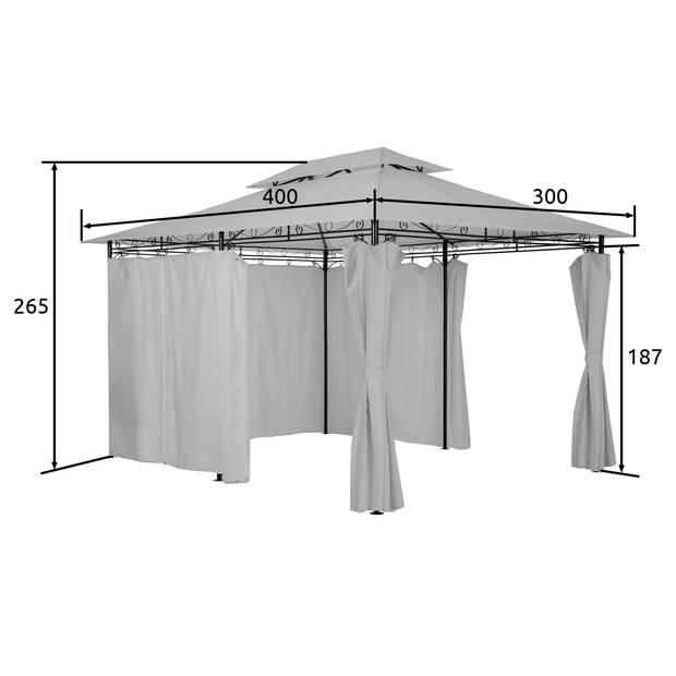 tectake® - Luxe tuinpaviljoen met 6 zijdelen - antraciet - 400x300cm - 403269