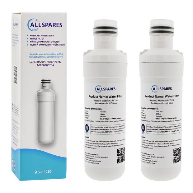 AllSpares Waterfilter (2x) voor koelkast geschikt voor LG LT1000P / AGF80300704 / ADQ74793501