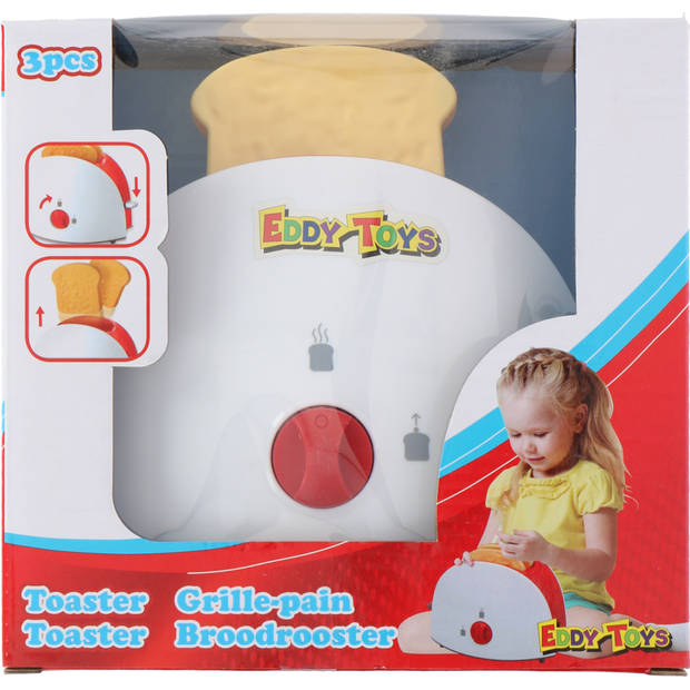 Eddy Toys Speelgoed Broodrooster - Speelgoed Keukengerei Toaster - Incl. Toast - Wit