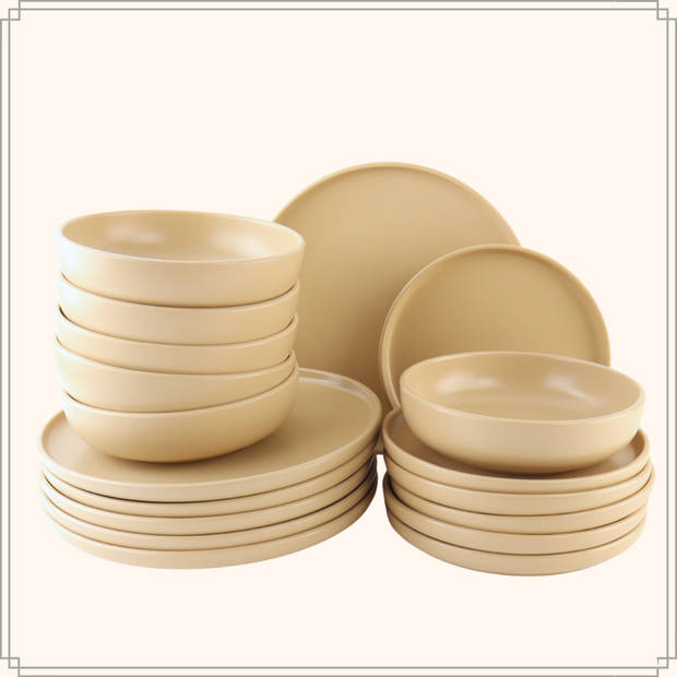 OTIX Serviesset - Bordenset - 6 Persoons - 18-delig - Beige - Keramiek - ORCHID