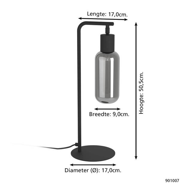 EGLO Majone tafellamp - E27 - Smoke glas - 50,5 cm - Zwart