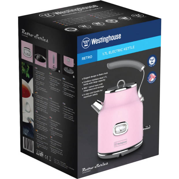 Westinghouse Waterkoker Retro Collections - 2200 W - roze - 1.7 liter - WKWKH148PK