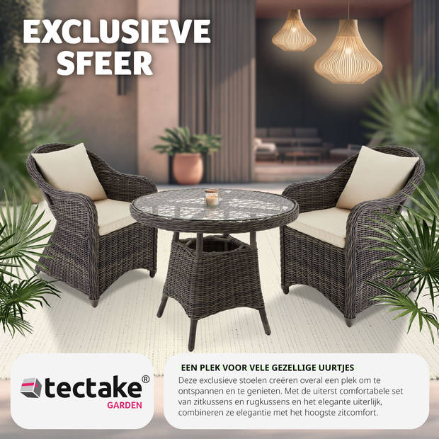 tectake® Aluminium Wicker Tuinstoel - Fauteuils - Set van 2 - Weerbestendig - Met Zachte Kussens & Wasbare Hoes - Grijs