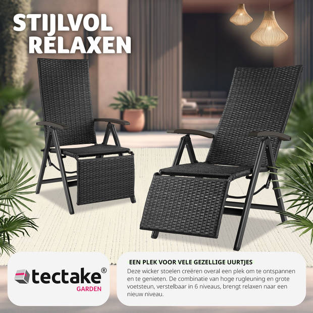 tectake® - Wicker tuinstoel opklapbaar met aluminium frame en voetsteun - zwart - 404575