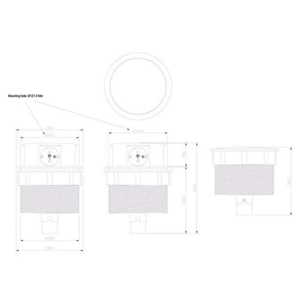 Perel Pop-upstekkerdoos, 4 stopcontacten met randaarde (type F), montagegat 121 mm, gebruik binnenshuis, zwart/grijs