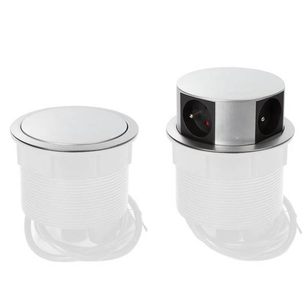 Perel Pop-upstekkerdoos, 4 stopcontacten met penaarde (type E), montagegat 121 mm, gebruik binnenshuis, zwart/grijs