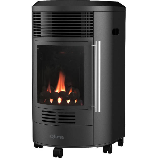 Qlima GH 8034 Mobiele Gaskachel - Zwart - 3400 Watt - Sfeervlam en kolen - 6 warmtestanden