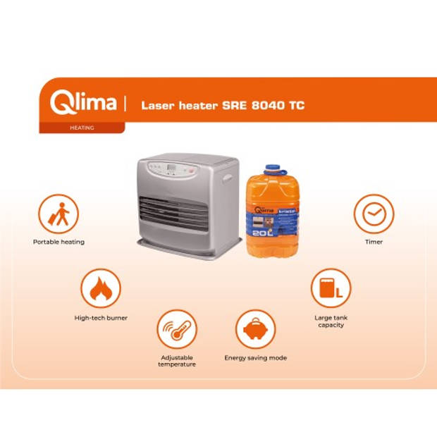 Qlima SRE 8040 TC Petroleumkachel - Zilver - 4000 Watt - Timerfunctie - Kinderslot- Omvalbeveiliging