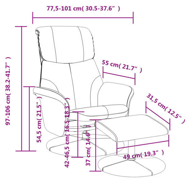 vidaXL Fauteuil verstelbaar met voetenbankje kunstleer grijs