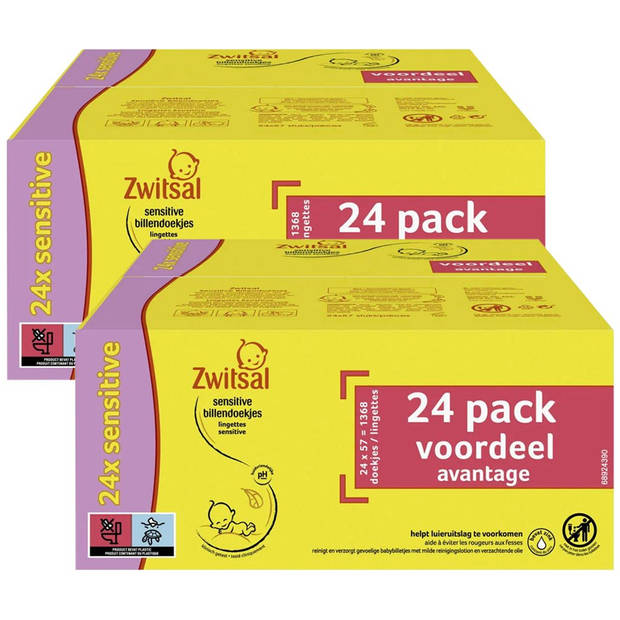 Zwitsal - Billendoekjes Sensitive - Alcoholvrij - 2736 Babydoekjes - 48 x 57 - Mega Voordeelbox