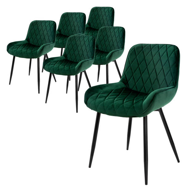 ML-Design Set van 6 Eetkamerstoelen Eetkamerstoel met Rugleuning en Armleuningen, Donkergroen, Fluwelen Zitting, Metalen