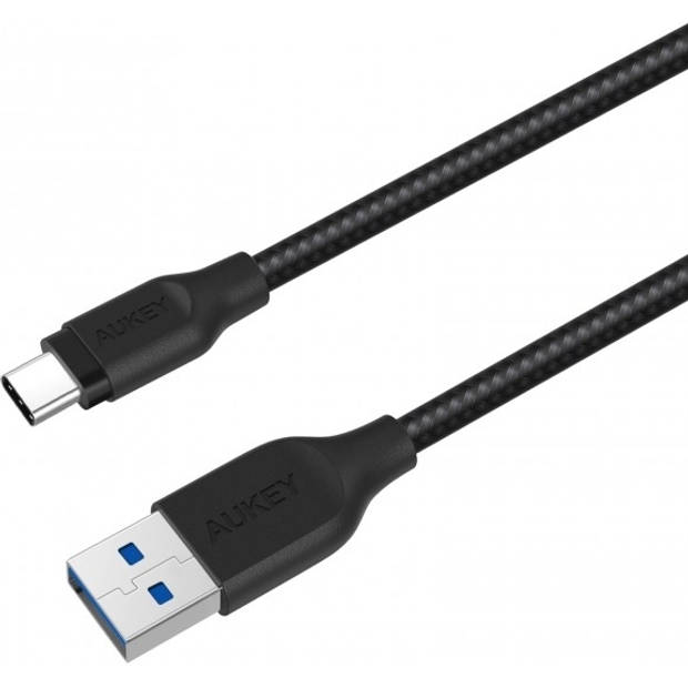Aukey Braided Nylon Kabel Zwart - USB-C - 1.2 Meter