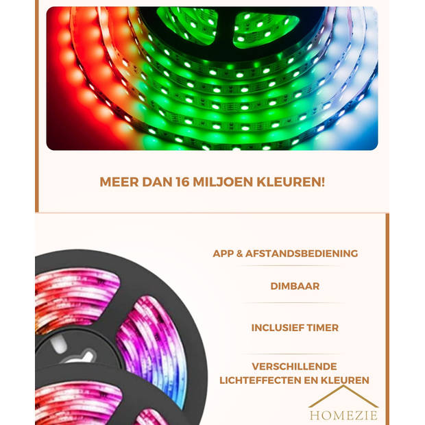 Homezie Led strip 40 meter Met app en afstandsbediening RGB Zelfklevend 30 leds per m